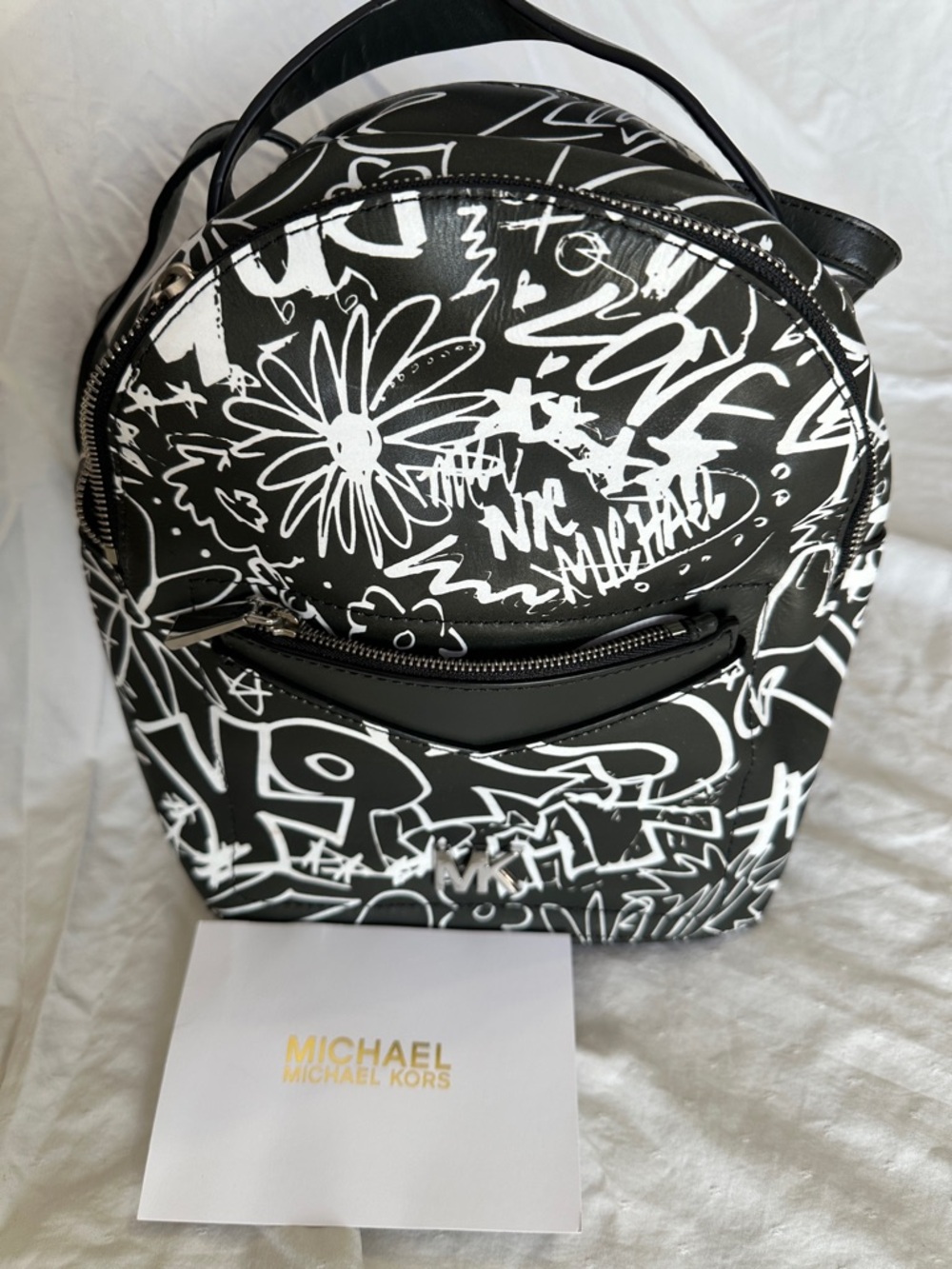 Michael Kors Black & White Graffiti Print Mini Backpack